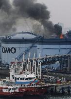 Gas tank bursts into flames at Yokohama port